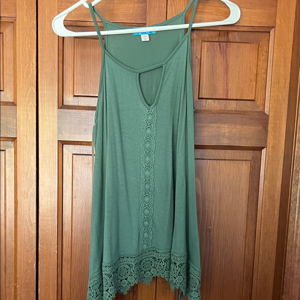 buttons Olive Green Crochet-Trim Tank Top